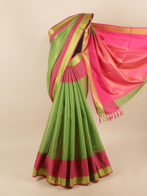 

Pothys Green & Magenta Zari Linen Blend Saree