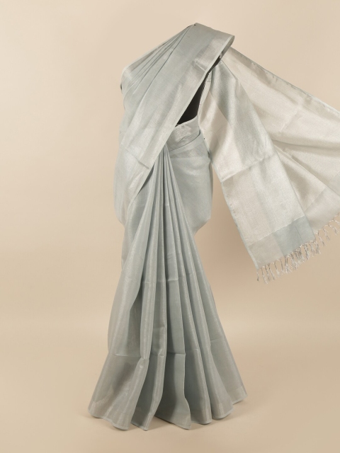 

Pothys Silver-Coloured Woven Design Zari Linen Blend Saree