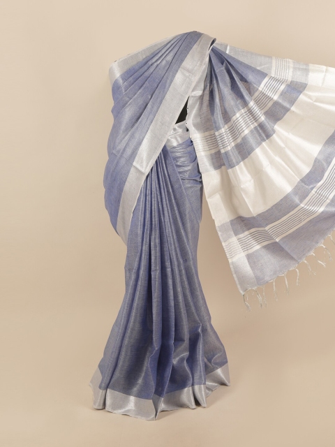 

Pothys Blue & Silver Zari Linen Blend Saree