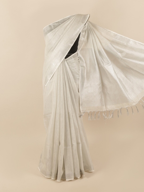 

Pothys Silver-Toned Zari Linen Blend Saree