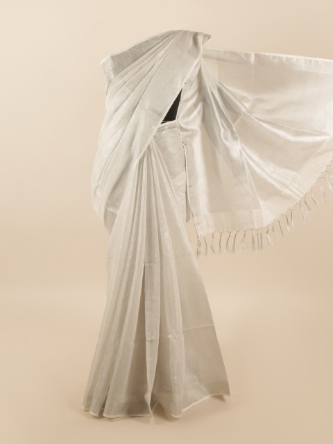 

Pothys Silver-Toned Woven Design Linen Blend Saree