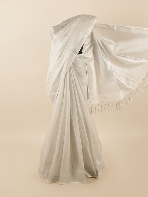 

Pothys Silver-Toned Zari Linen Blend Saree