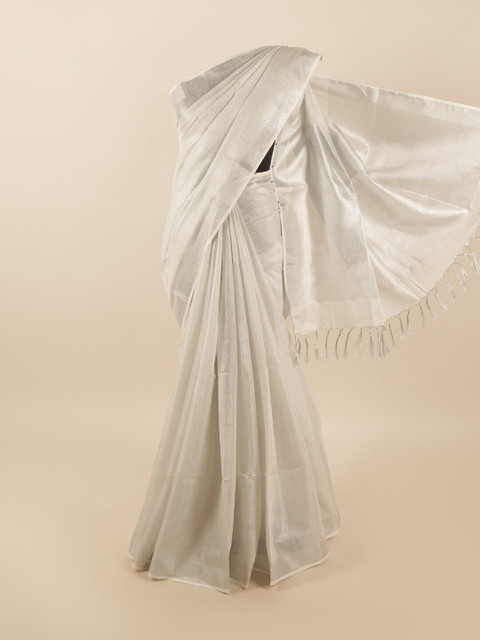 

Pothys Silver-Toned Zari Linen Blend Saree