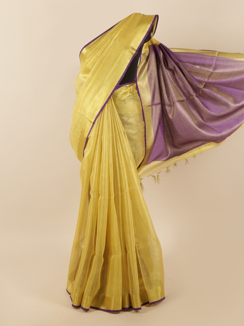 

Pothys Yellow & Purple Zari Linen Blend Saree