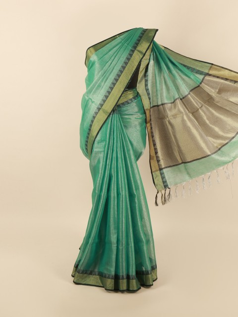 

Pothys Green & Brown Zari Linen Blend Saree