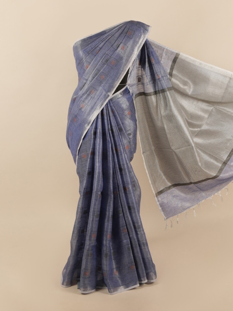 

Pothys Blue Zari Linen Blend Saree