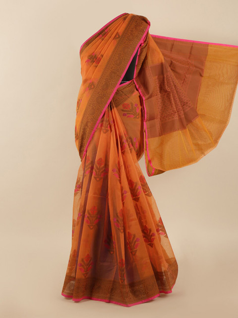 

Pothys Orange & Pink Ethnic Motifs Supernet Saree