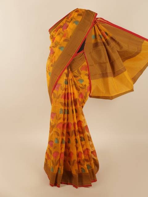 

Pothys Mustard & Magenta Woven Design Zari Supernet Saree