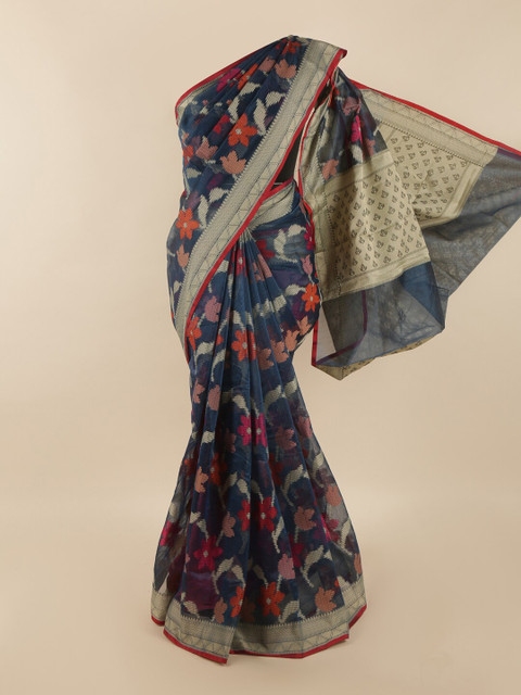 

Pothys Blue & Orange Woven Design Zari Supernet Saree