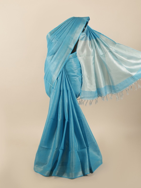 

Pothys Blue & Silver-Toned Zari Linen Blend Saree