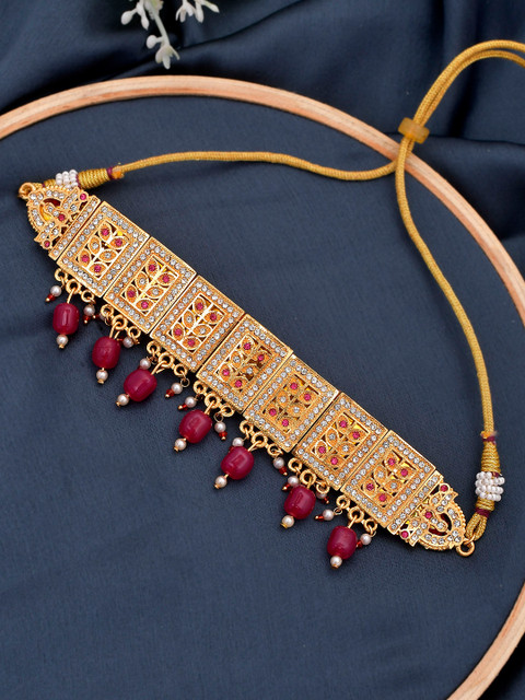 

Silvermerc Designs Gold-Plated & Magenta Brass Choker Necklace