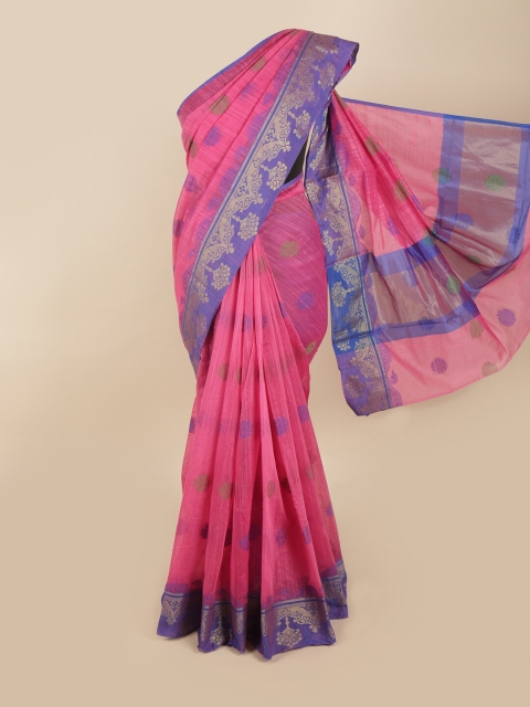 

Pothys Pink & Purple Ethnic Motifs Woven Designed Cotton Blend Saree