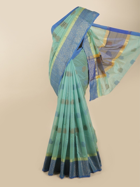 

Pothys Turquoise Blue & Gold Ethnic Motifs Cotton Blend Saree