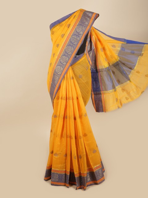 

Pothys Yellow & Blue Floral Zari Saree