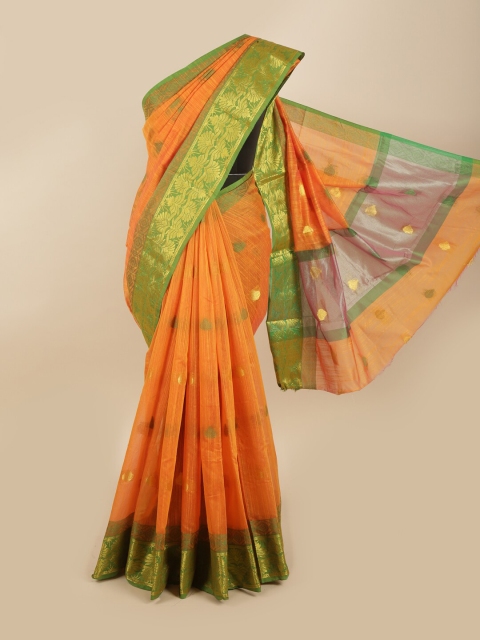 

Pothys Mustard Yellow & Green Ethnic Motifs Zari Saree