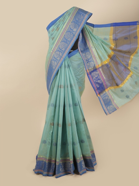 

Pothys Blue & Silver-Toned Woven Design Zari Saree