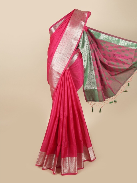 

Pothys Pink & Green Woven Design Art Silk Heavy Work Saree