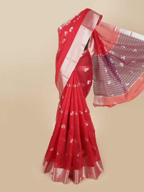 

Pothys Red & Purple Ethnic Motifs Zari Silk Cotton Saree
