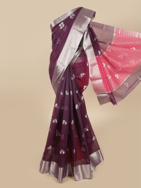 

Pothys Purple & Magenta Woven Design Zari Silk Cotton Saree