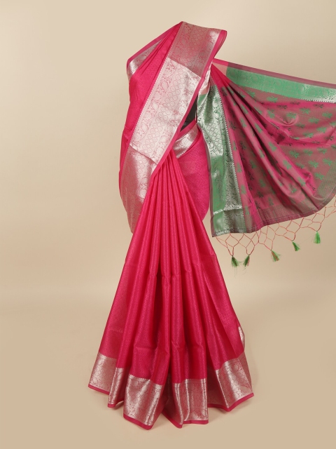 

Pothys Pink & Silver-Toned Ethnic Motifs Art Silk Saree
