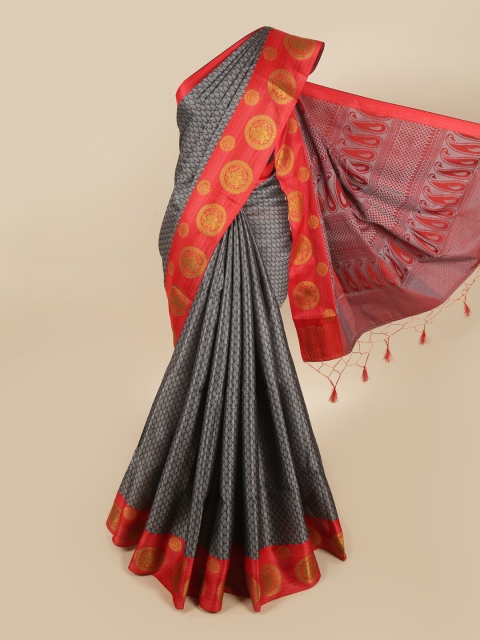 

Pothys Grey & Red Woven Design Art Silk Saree