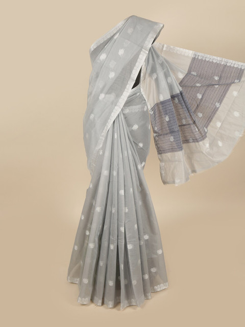 

Pothys Grey & Silver-Toned Woven Design Zari Saree