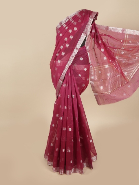 

Pothys Magenta & Silver-Toned Floral Saree