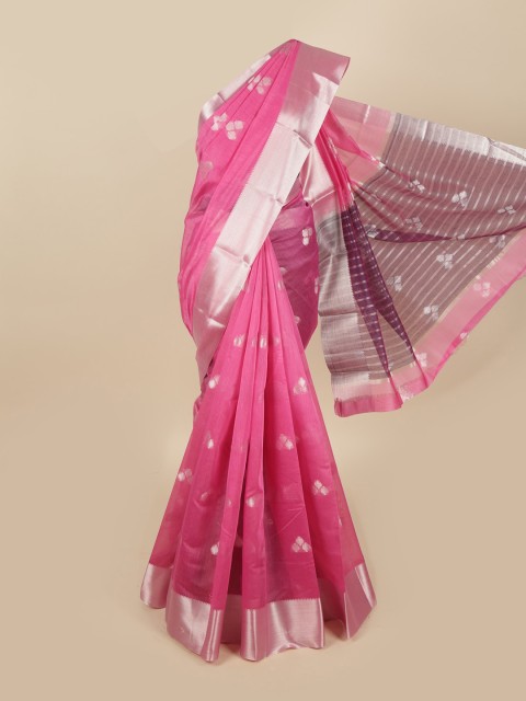 

Pothys Pink & Purple Woven Design Zari Silk Cotton Saree