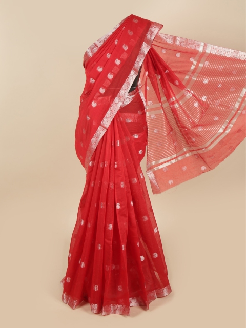 

Pothys Red & Silver-Toned Woven Design Saree