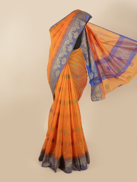 

Pothys Orange & Blue Woven Design Zari Saree