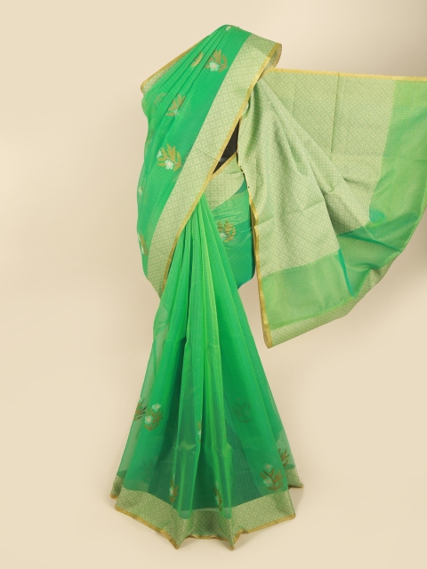 

Pothys Green & Gold Floral Supernet Saree