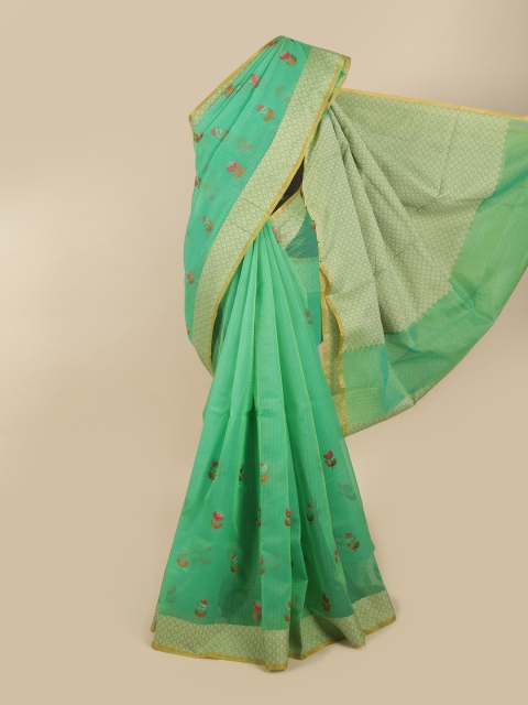 

Pothys Green & Pink Floral Embroidered Supernet Saree