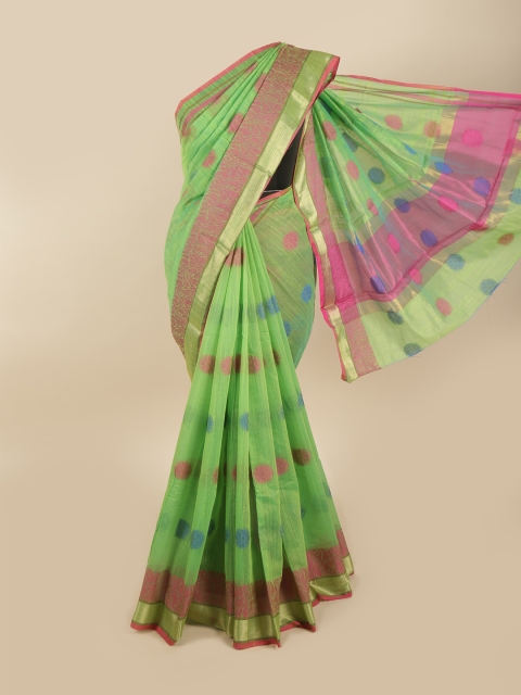 

Pothys Green & Pink Floral Zari Saree