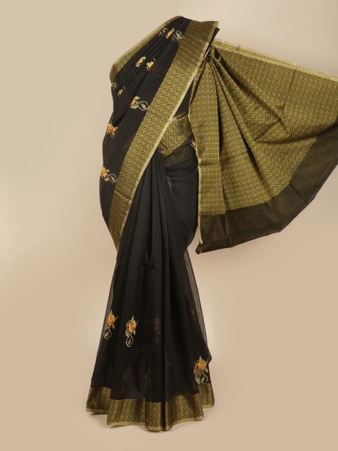 

Pothys Black & Gold-Toned Floral Printed Supernet Saree