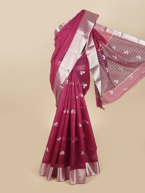 

Pothys Magenta & Silver-Toned Woven Design Zari Silk Cotton Saree