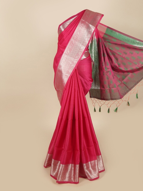 

Pothys Pink & Silver-Toned Floral Art Silk Saree
