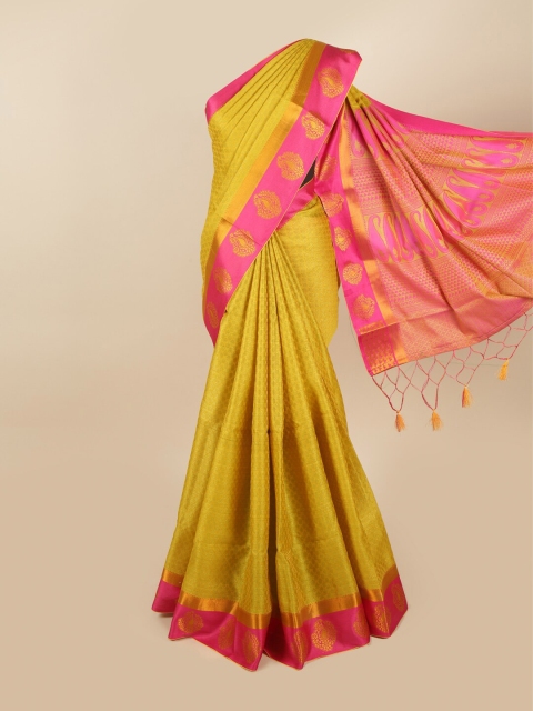 

Pothys Yellow & Fuchsia Woven Design Art Silk Saree