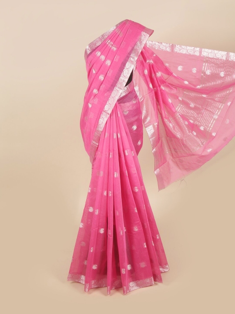 

Pothys Pink & Silver-Toned Ethnic Motifs Saree