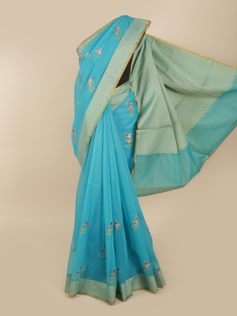 

Pothys Blue & Green Ethnic Motifs Supernet Saree