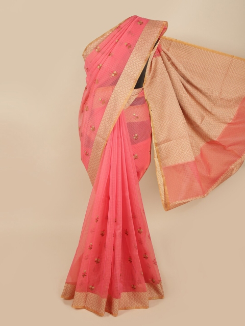 

Pothys Pink Floral Supernet Saree