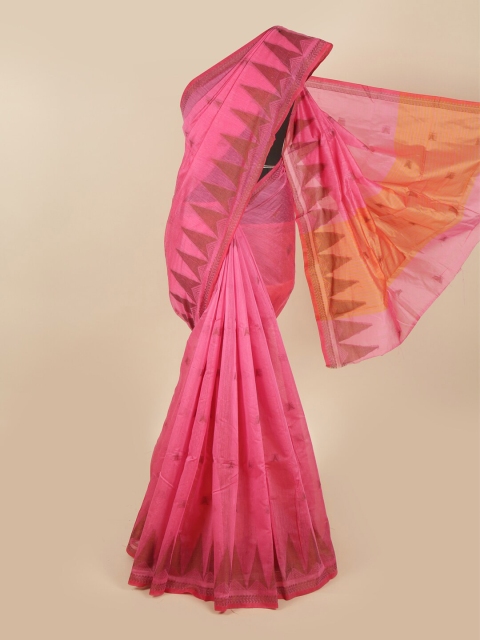 

Pothys Pink & Mustard Yellow Ethnic Motifs Woven Design Saree