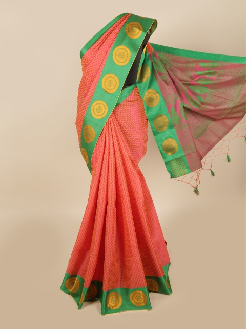 

Pothys Peach-Coloured & Green Ethnic Motifs Art Silk Saree