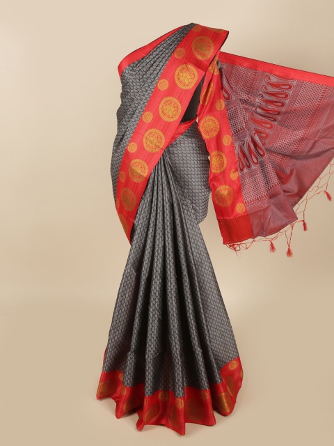 

Pothys Grey & Red Paisley Art Silk Saree