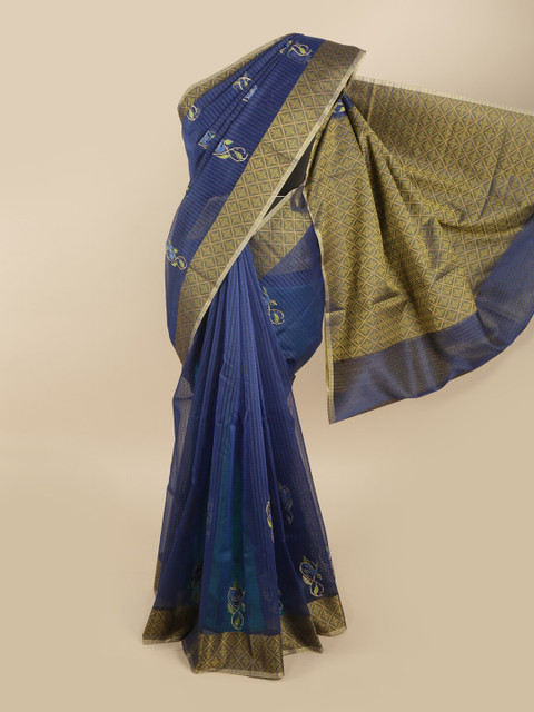 

Pothys Blue & Green Floral Supernet Saree