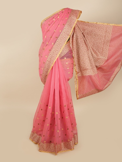 

Pothys Pink Woven Designed Linen Blend Saree
