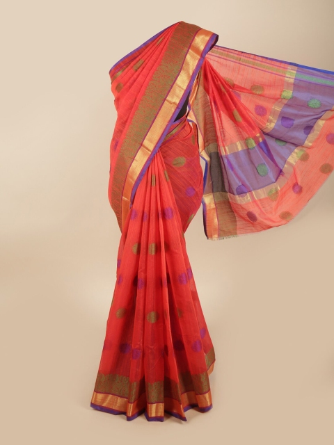 

Pothys Red & Purple Floral Zari Saree