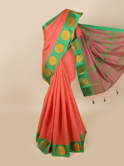 

Pothys Peach-Coloured & Green Woven Design Zari Art Silk Saree