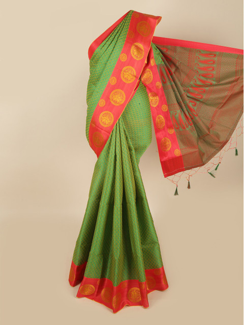 

Pothys Green & Orange Ethnic Motifs Art Silk Saree