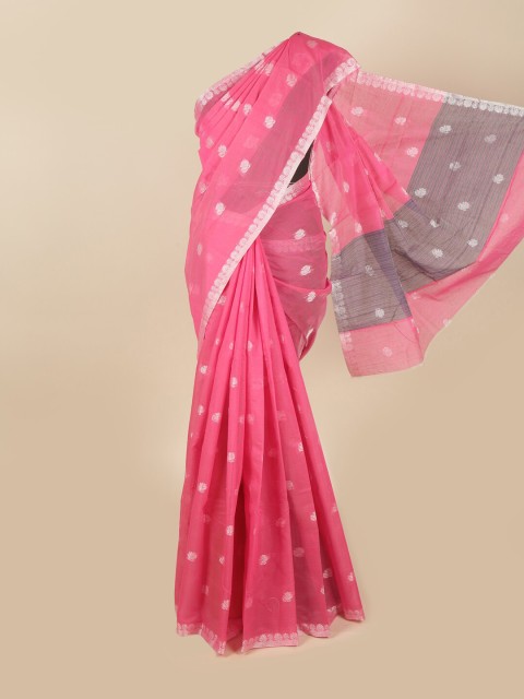 

Pothys Pink & Silver Ethnic Motifs Cotton Blend Saree