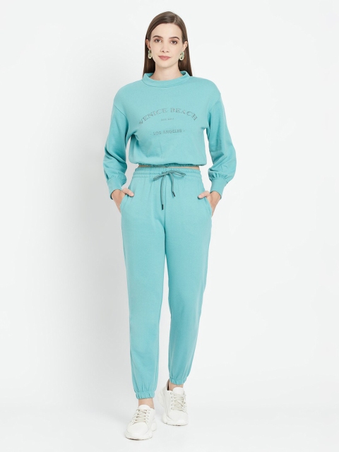 

iki chic Women Blue Blue Embroidered Sweatshirt And Joggers Track Set